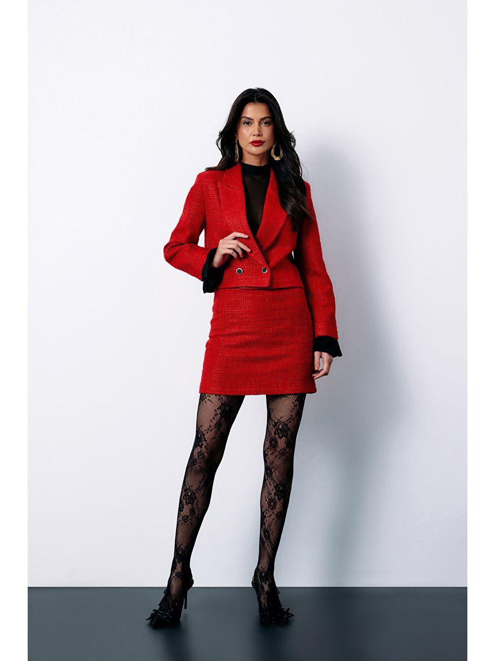 Manşet Detaylı Tüvit Ceket - Kırmızı-2