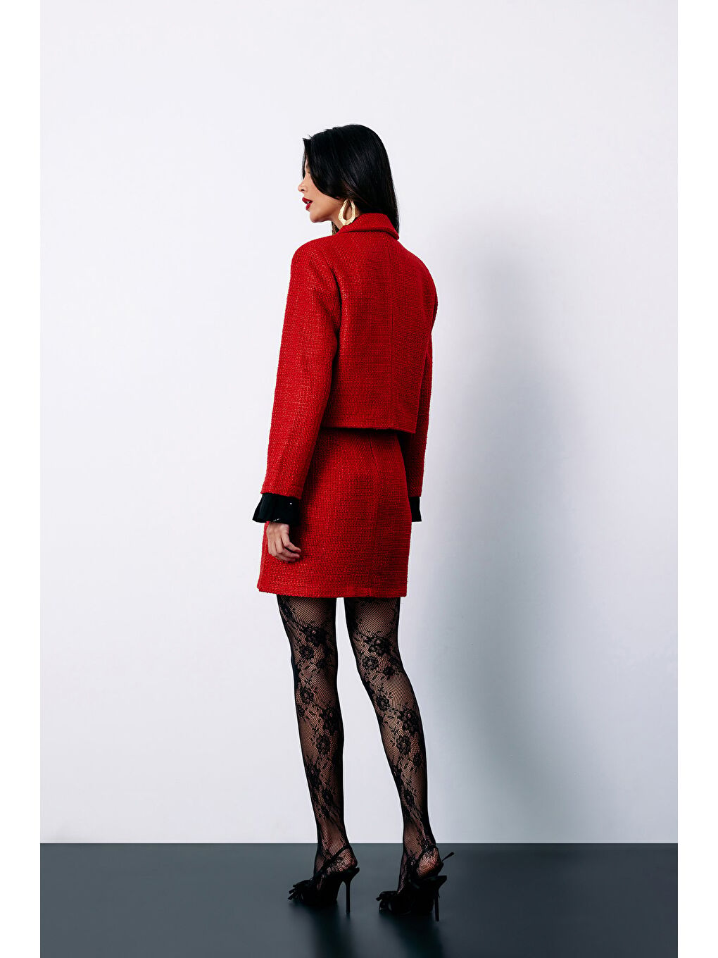 Manşet Detaylı Tüvit Ceket - Kırmızı-3