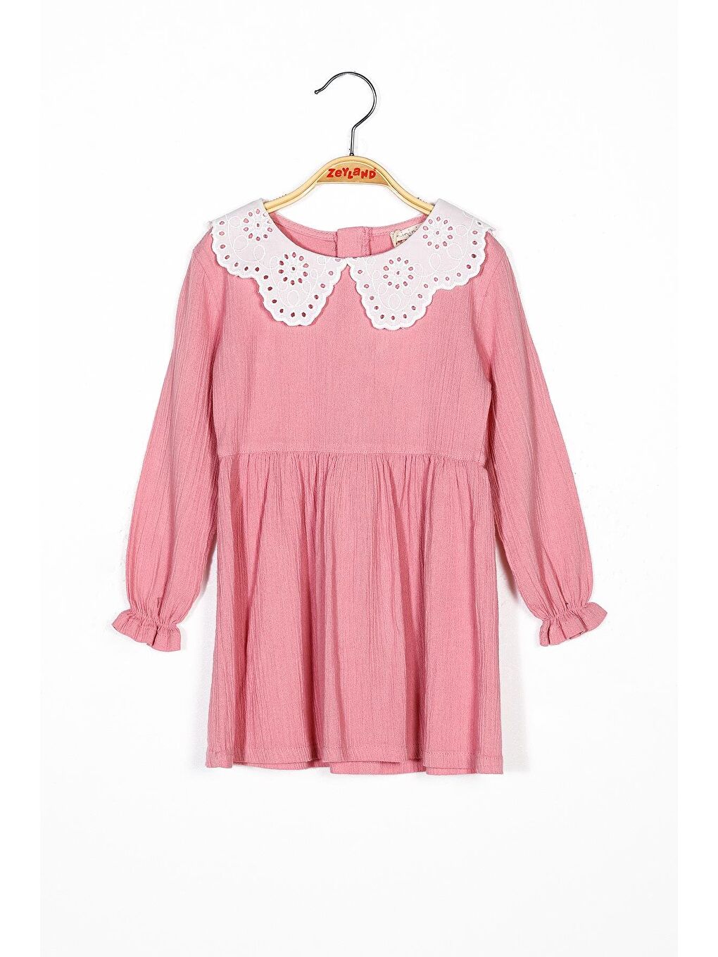 Pembe Kız Çocuk Bebe Yaka Şile Bezi Dokuma Elbise-1
