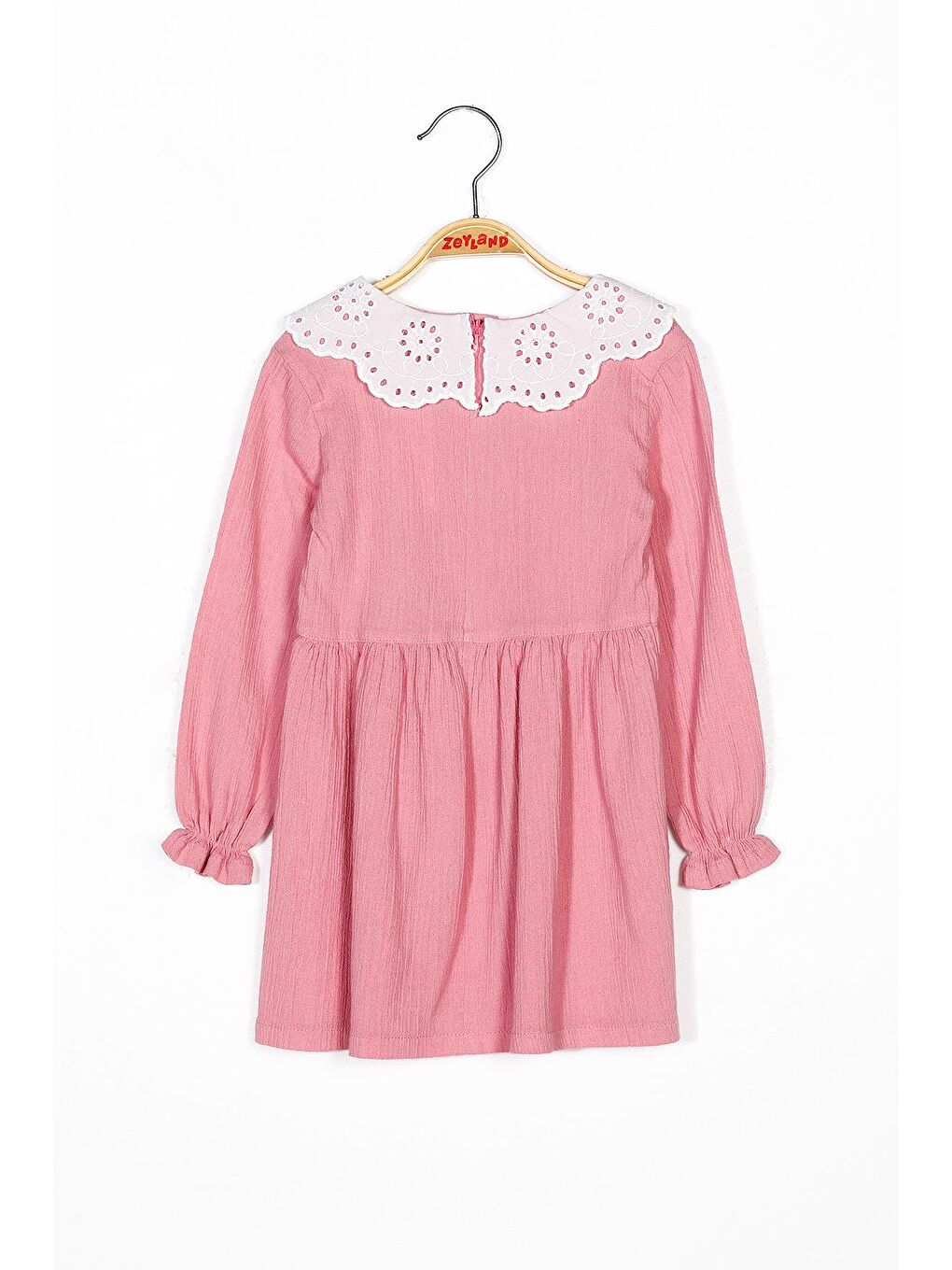Pembe Kız Çocuk Bebe Yaka Şile Bezi Dokuma Elbise-2
