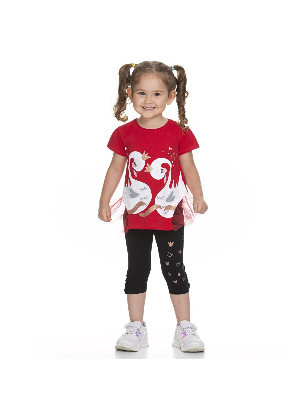 Kırmızı Kuğu Baskılı Tüllü Taytlı Takım-2