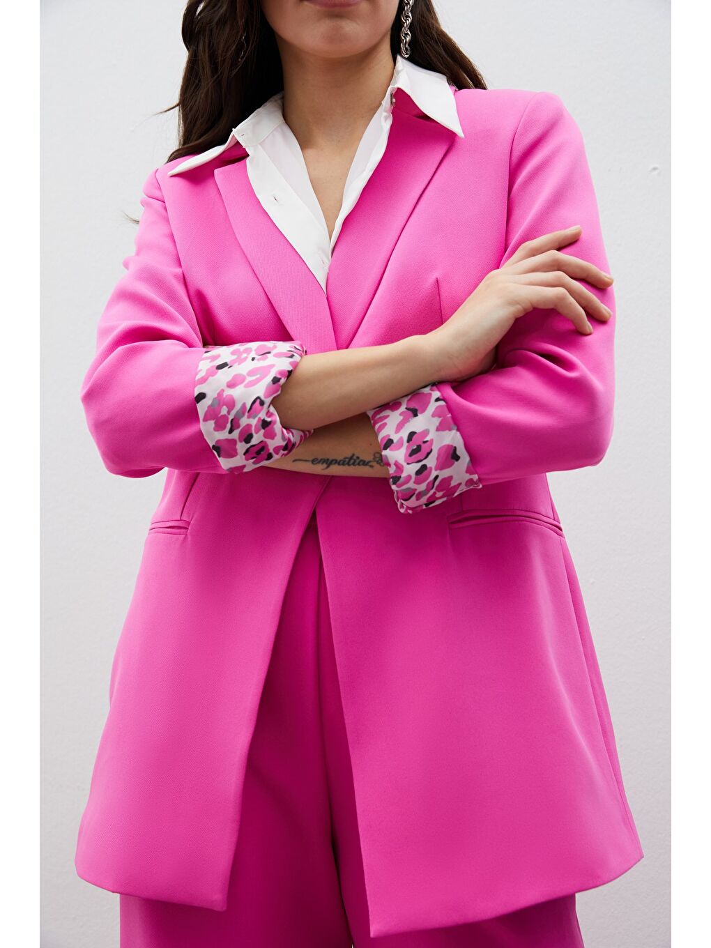 Mono Yaka Klasik Ceket - Pembe-1