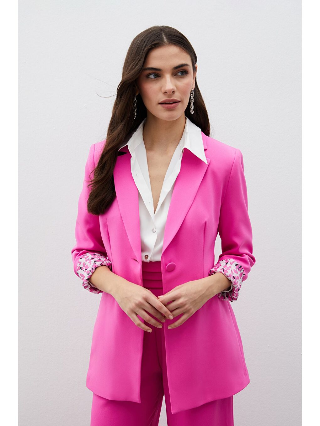 Mono Yaka Klasik Ceket - Pembe-4