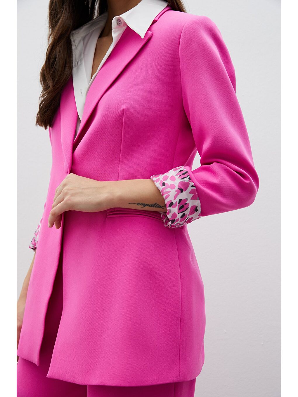 Mono Yaka Klasik Ceket - Pembe-5