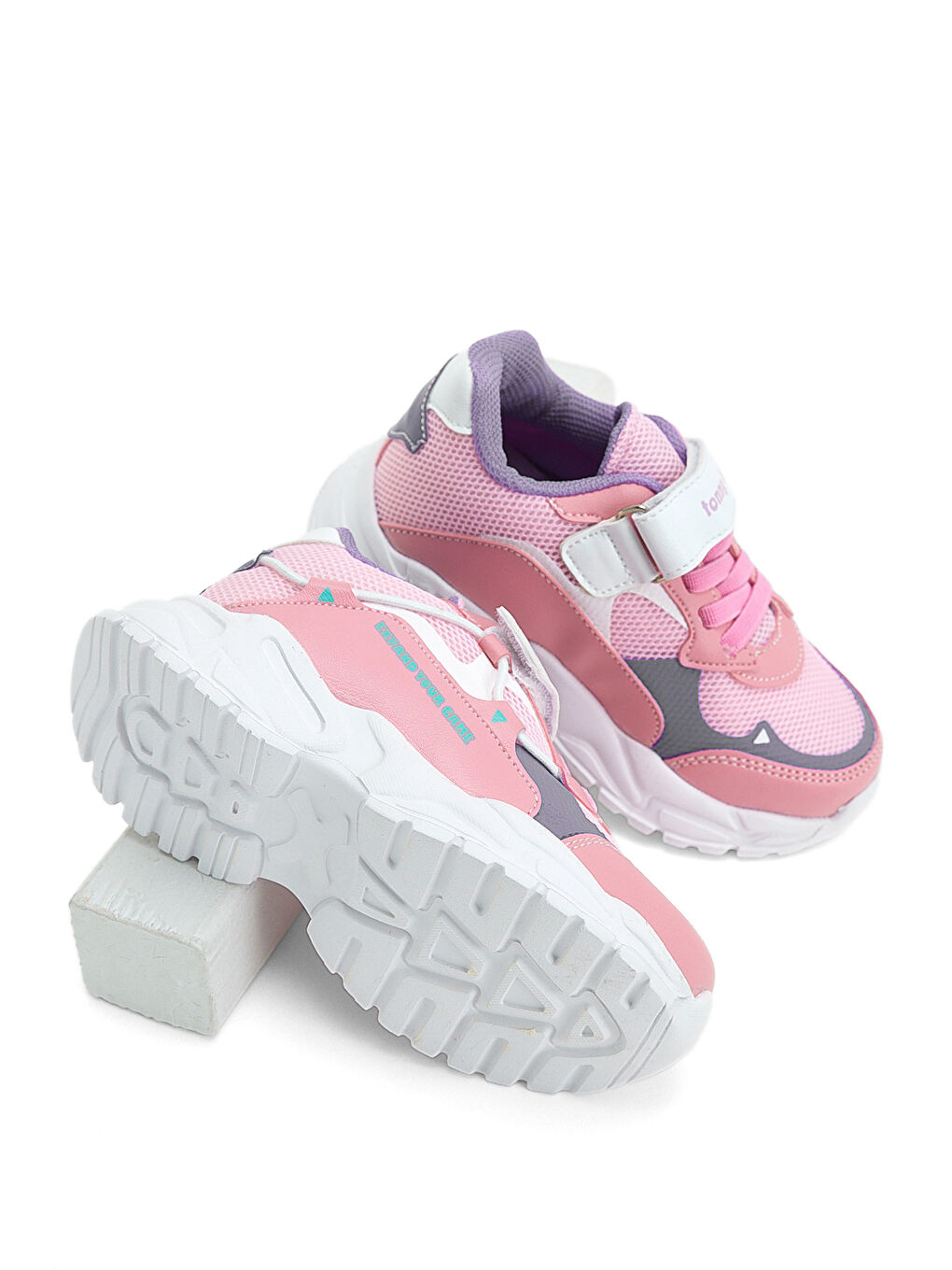 Fuşya Çocuk Unisex Şeker Lila Faylon Taban Rahat Kalıp Cırtlı Çocuk Ayakkabı-3
