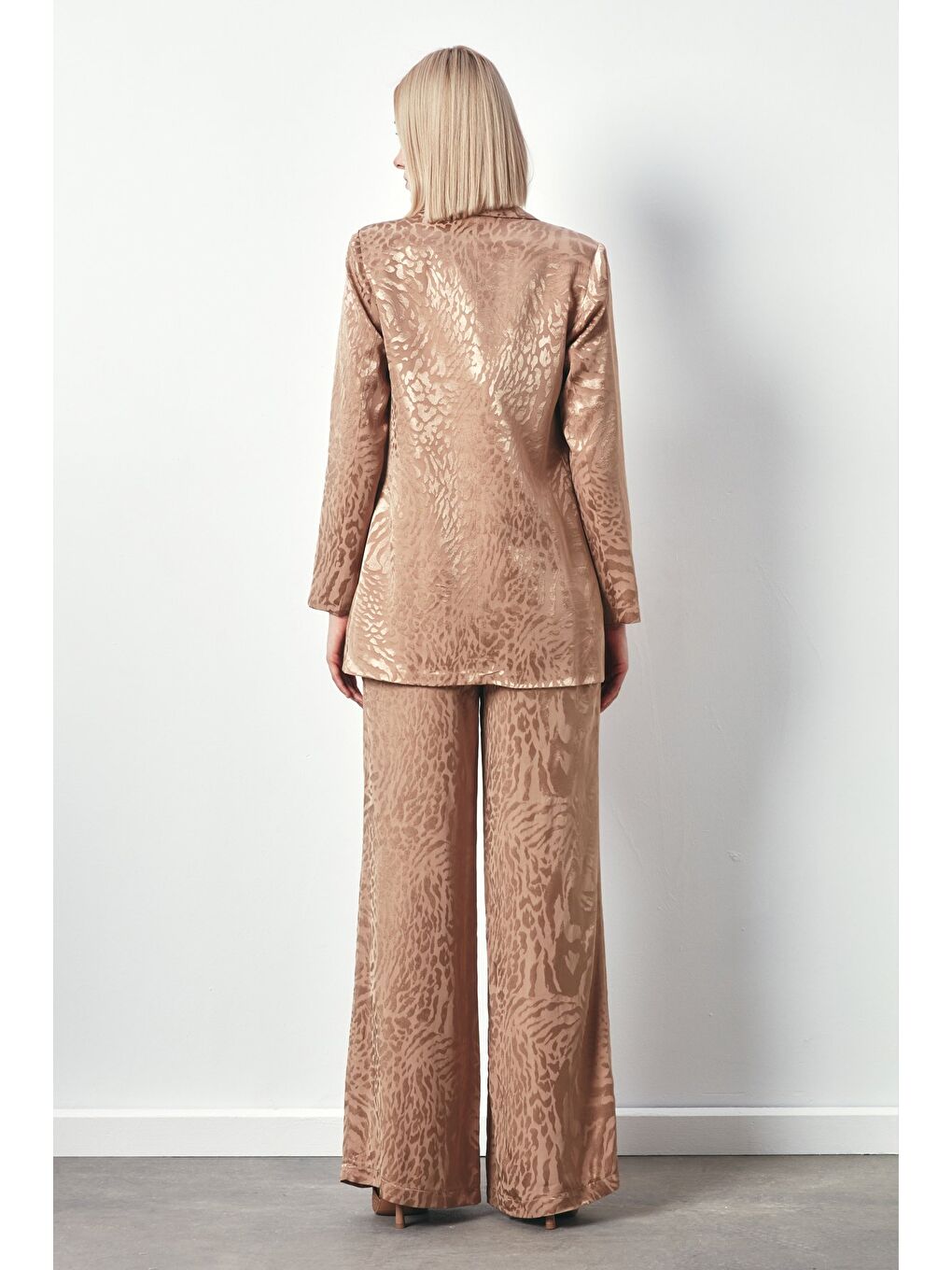 Bej Şal Yaka Desenli Ceket - Vizon-4