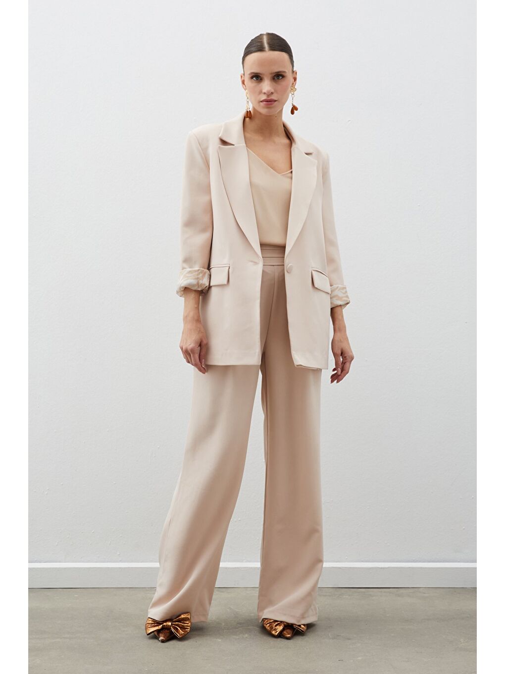 Zebra Astarlı Uzun Ceket - Bej-1