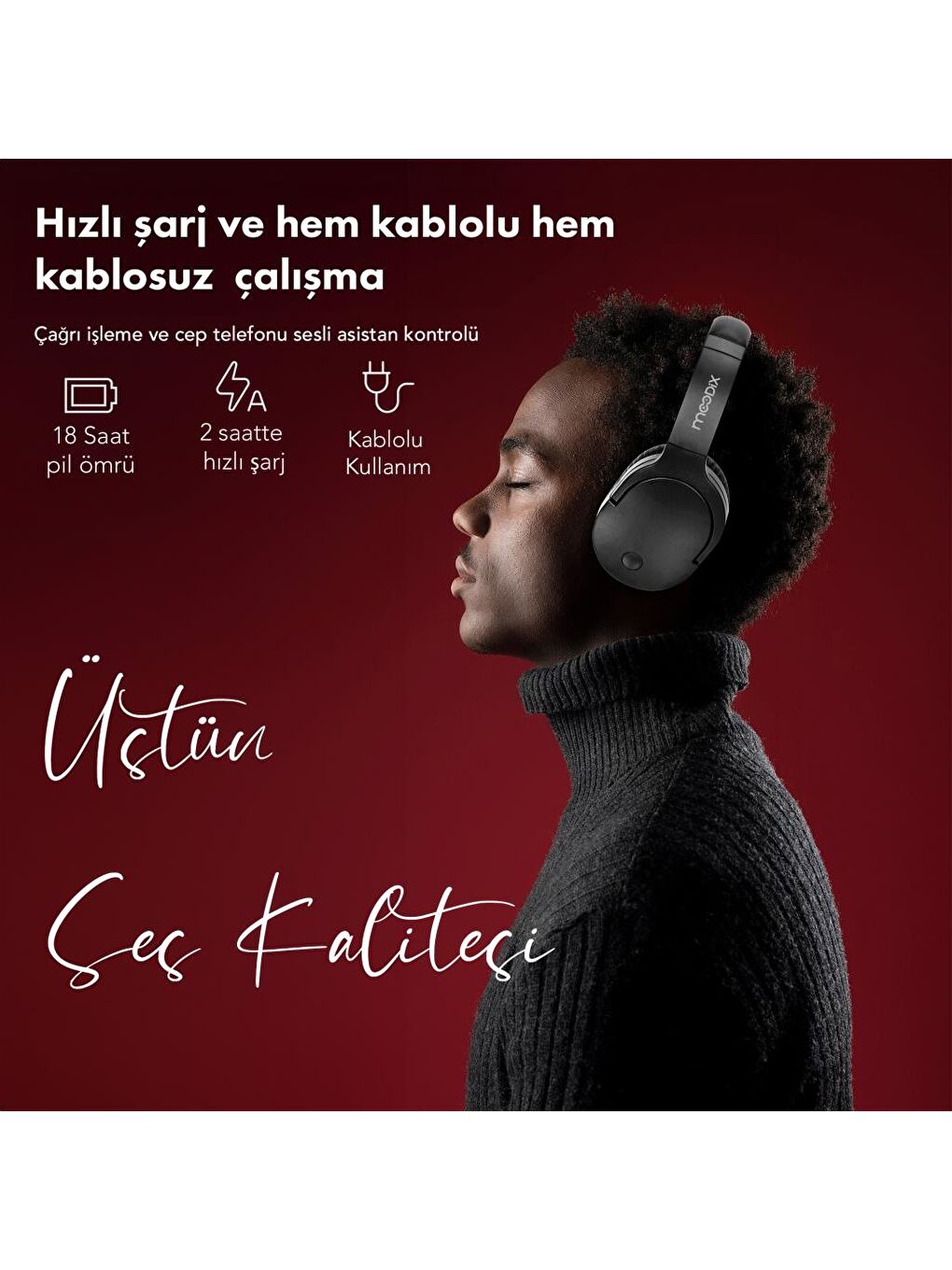 KO23BT1100B Bluetooth Kulaküstü Kulaklık Siyah-7