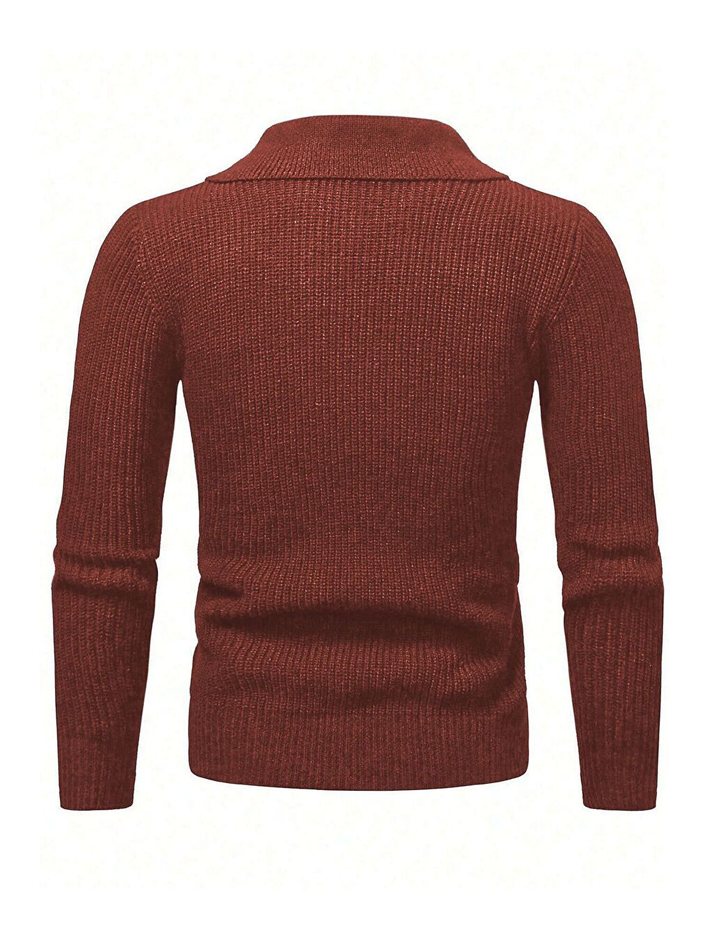 Turuncu Erkek Kiremit Yarım Fermuarlı Polo Yaka Triko Uzun Kollu Kazak-1