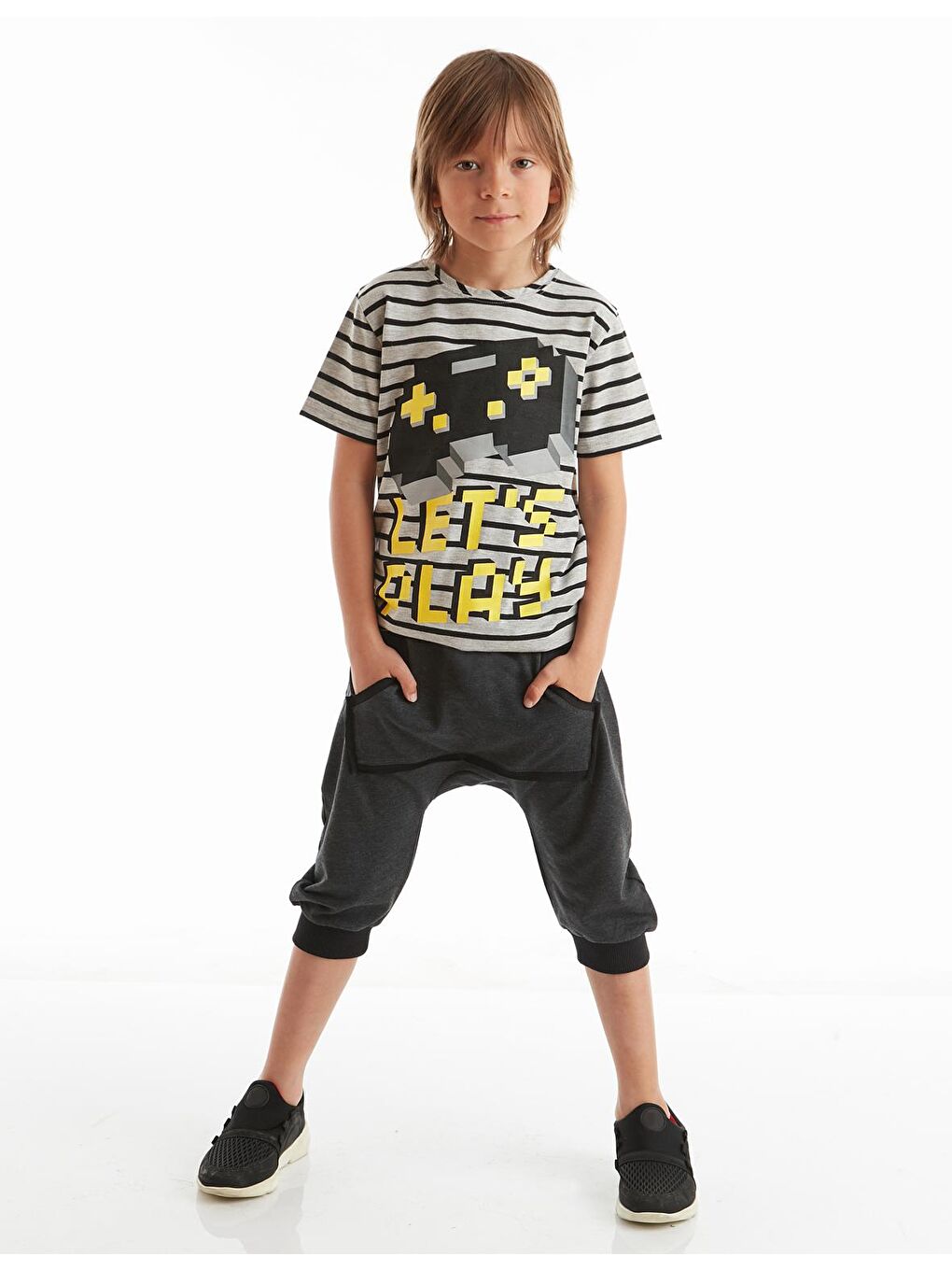 Karışık Lets Play Erkek Çocuk T-shirt Kapri Şort Takım