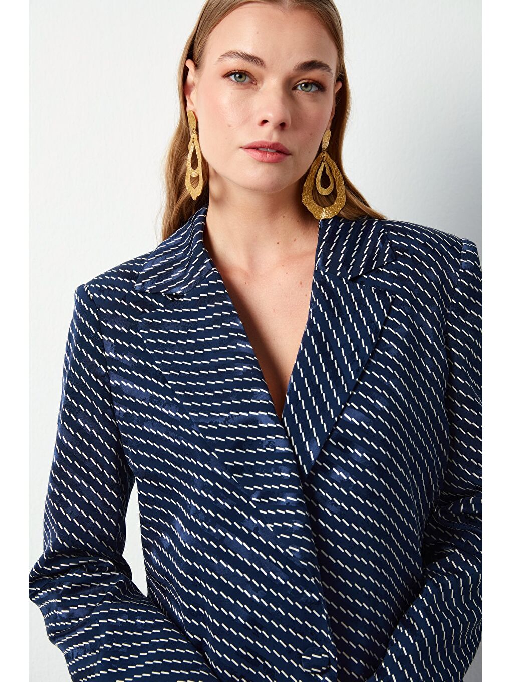 Çizgi Desenli Ceket - Lacivert