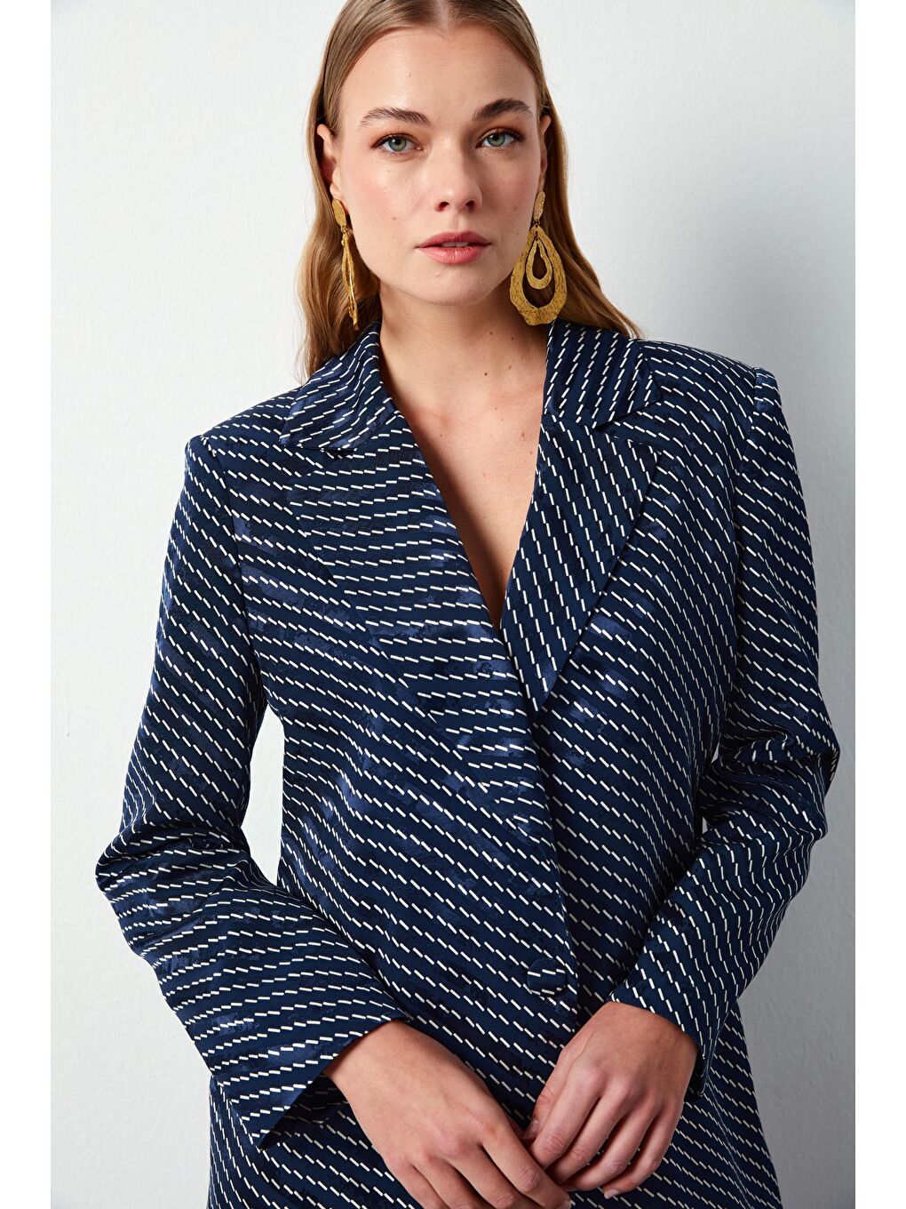Çizgi Desenli Ceket - Lacivert-2