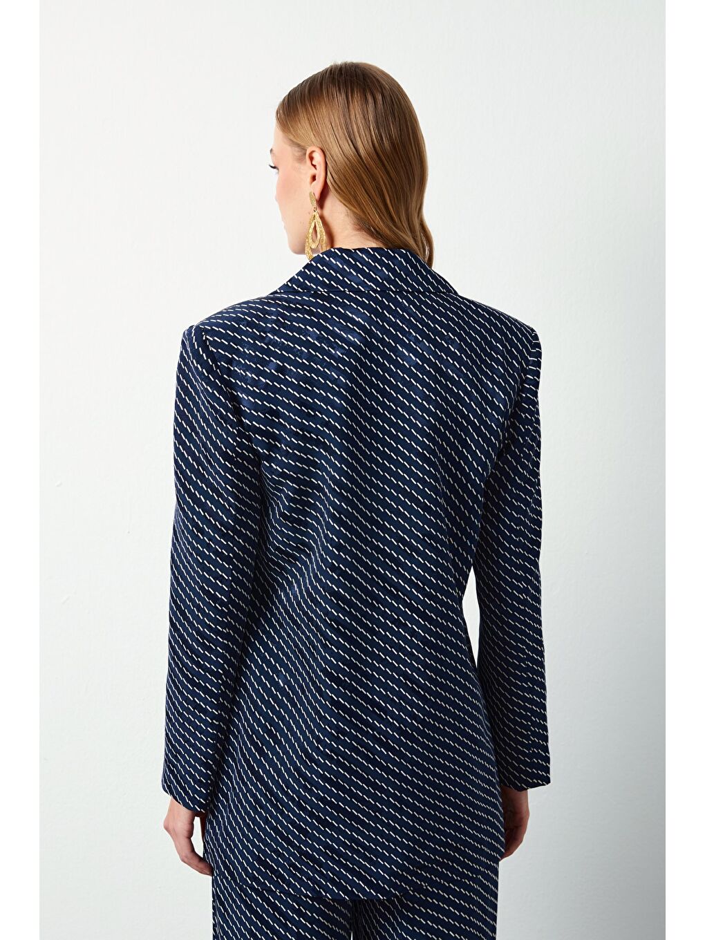 Çizgi Desenli Ceket - Lacivert-4