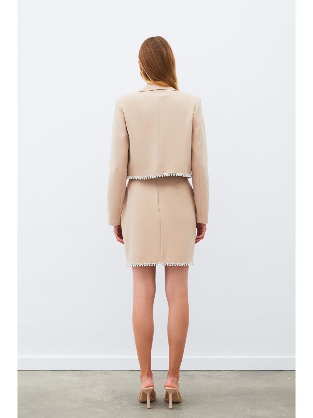 Aksesuarlı Kısa Ceket - Bej-4