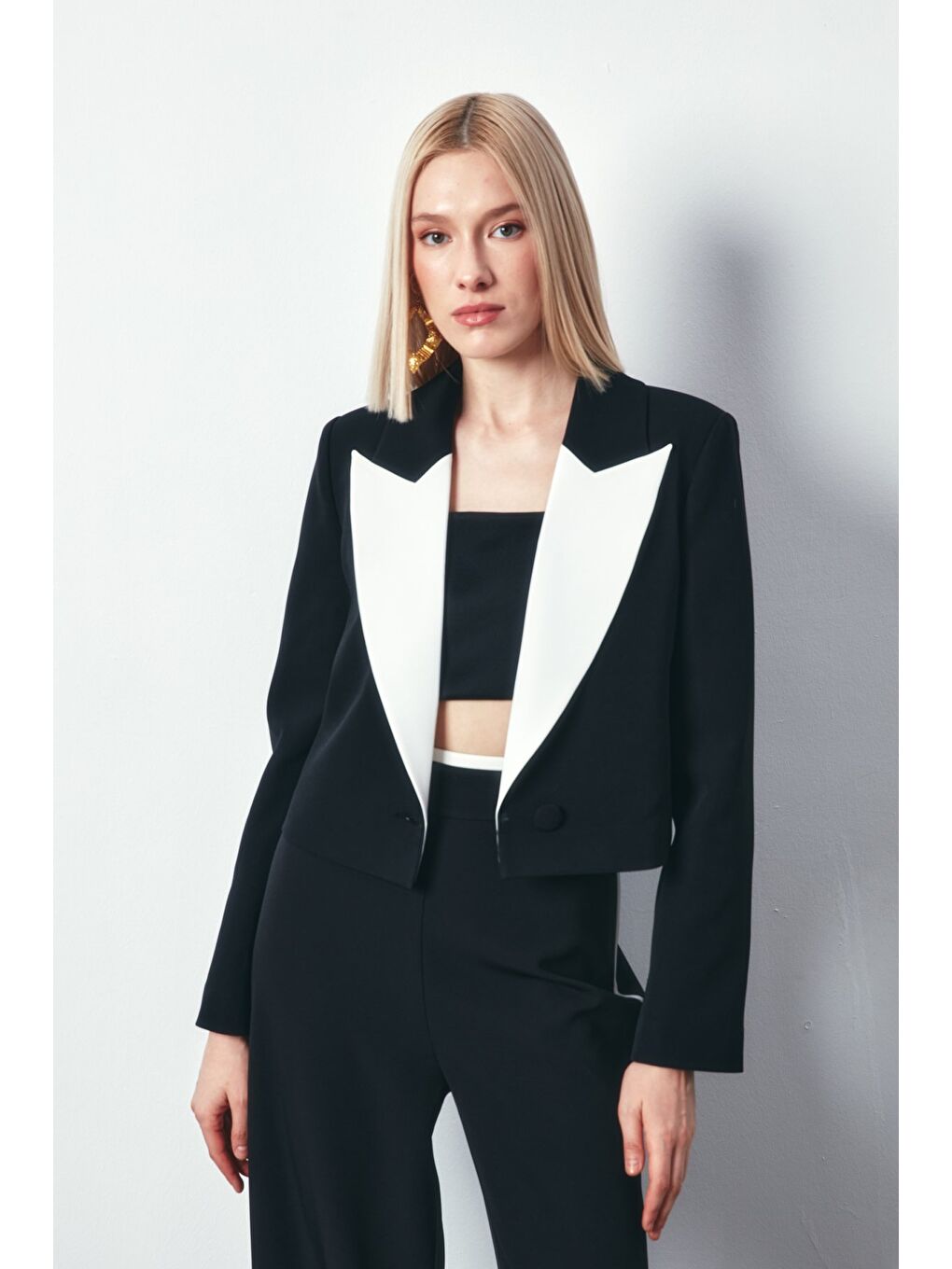 Kontrast Kısa Ceket - Siyah-3
