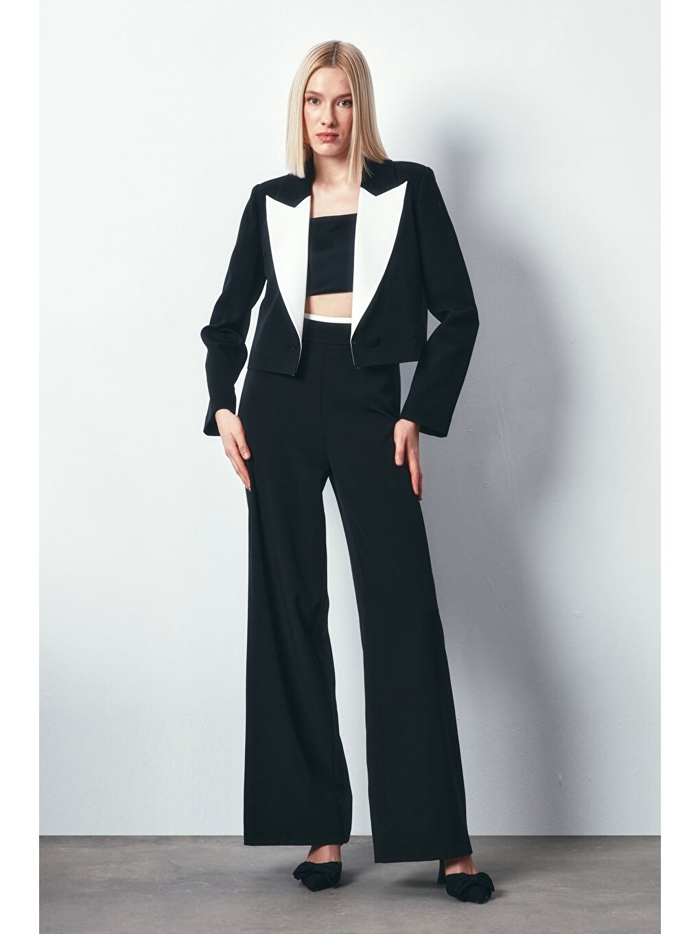 Kontrast Kısa Ceket - Siyah-4