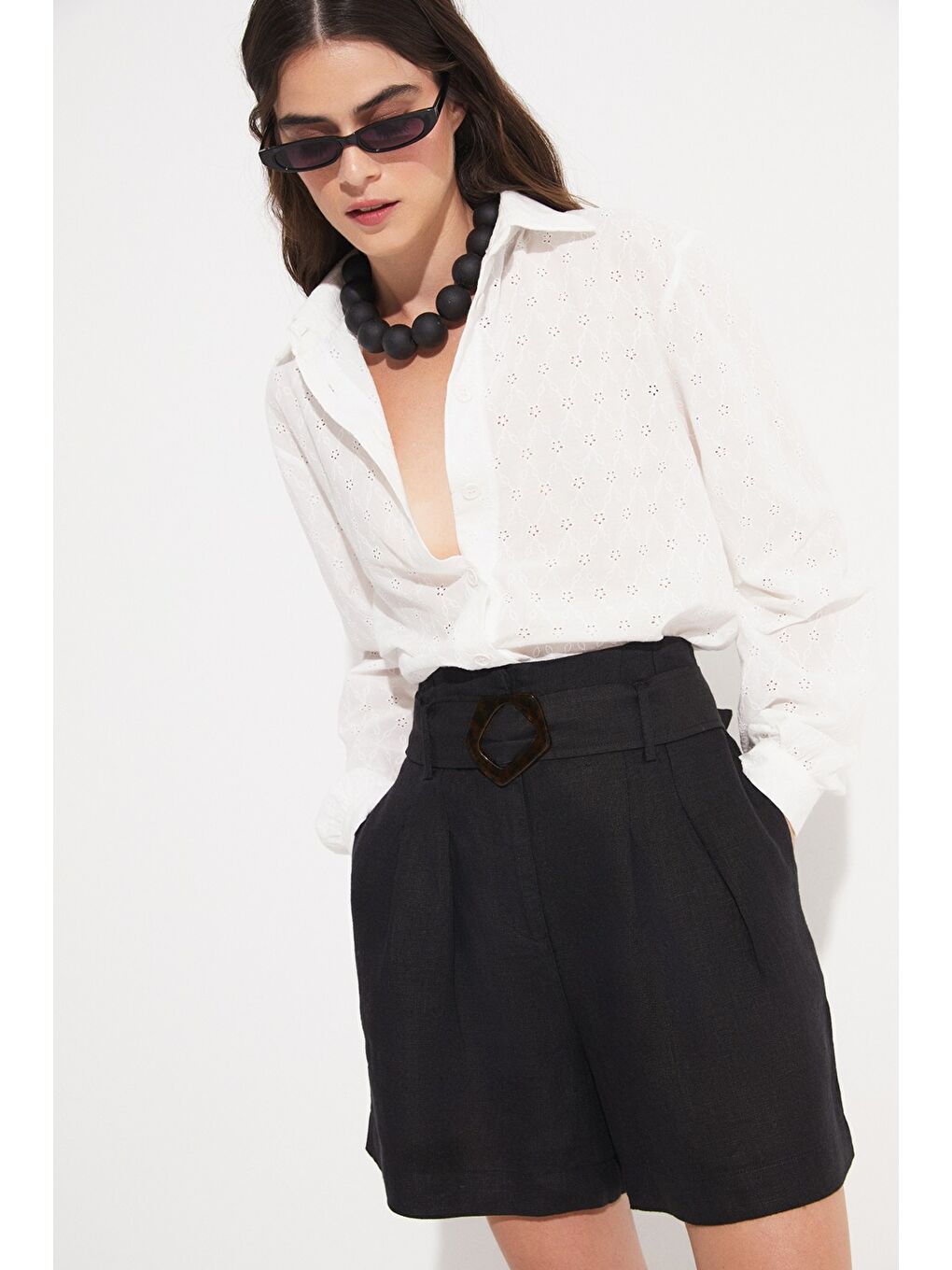 Siyah Exclusive %100 Keten Şort-4