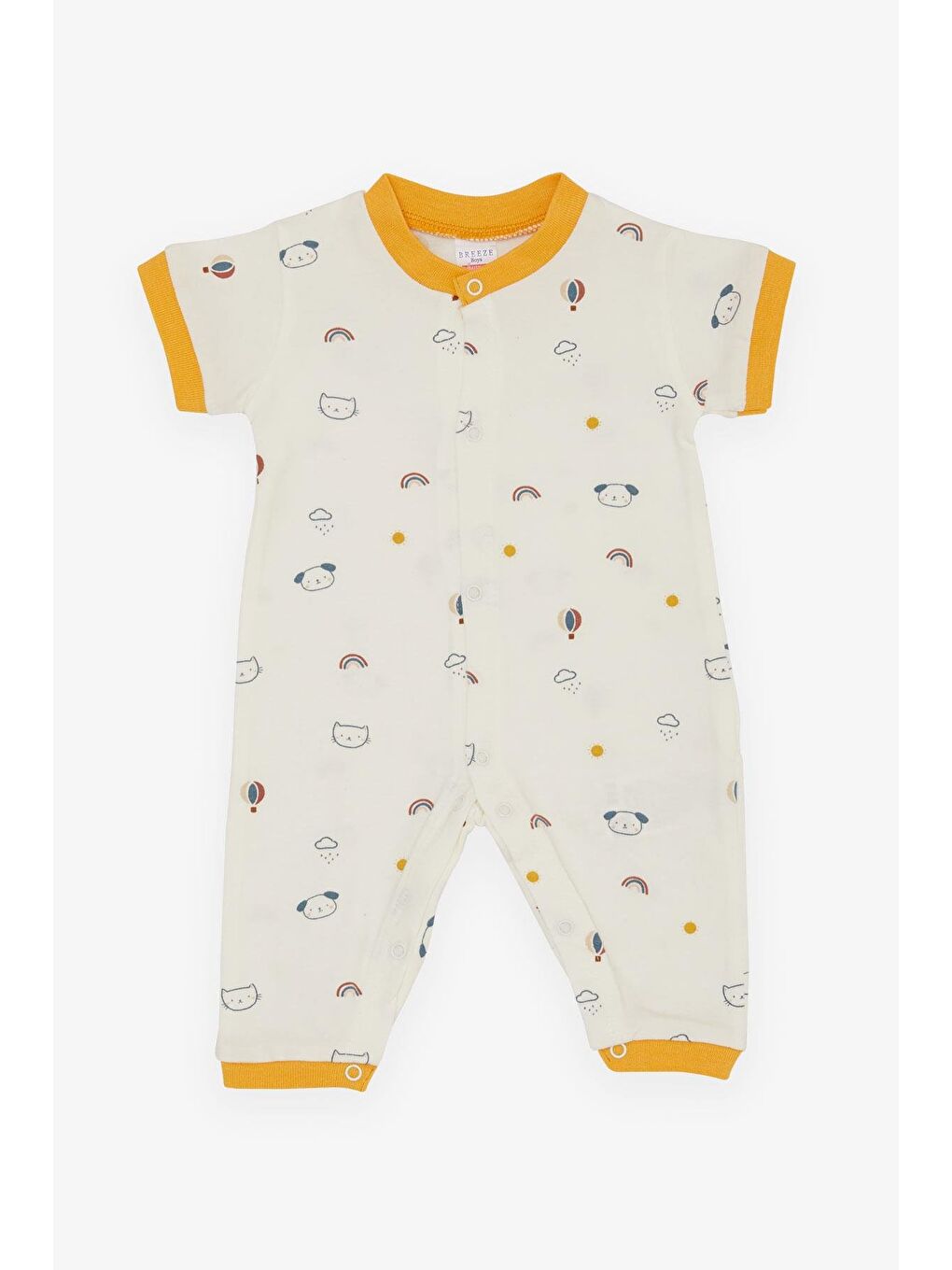 Erkek Bebek Kısa Kollu Tulum Gökyüzü Temalı Hayvancık Desenli Ekru (4-6 Ay)