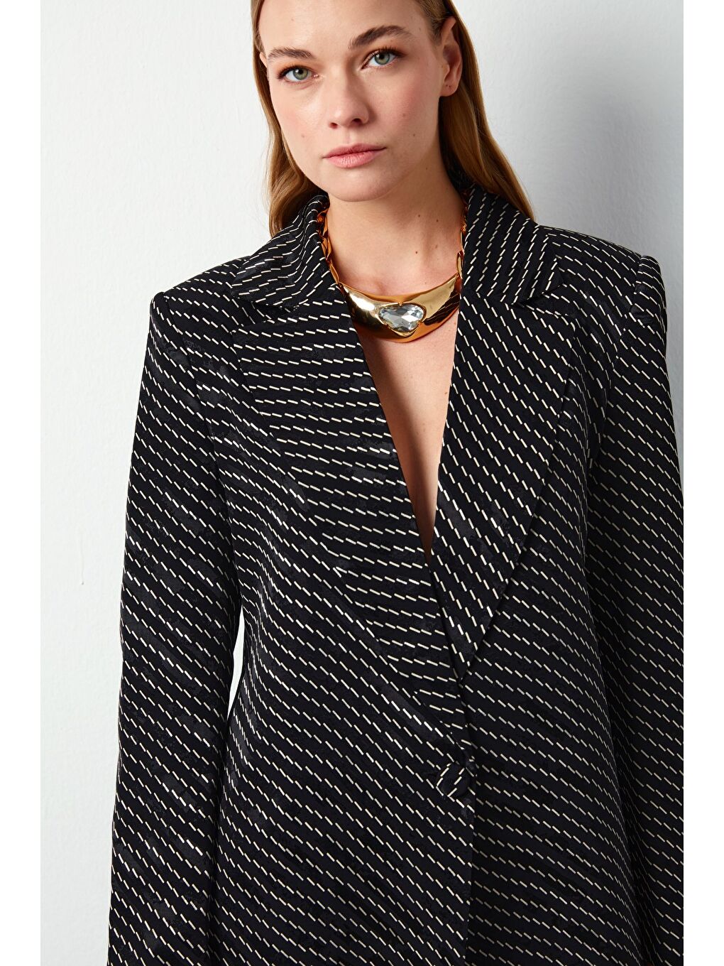 Çizgi Desenli Ceket - Siyah-1