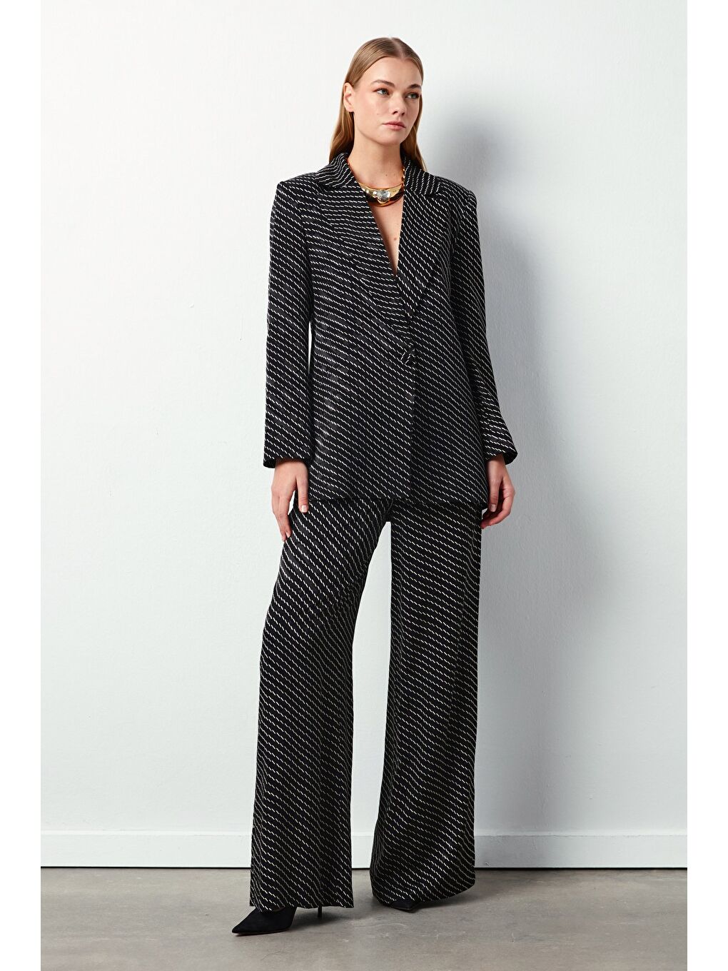 Çizgi Desenli Ceket - Siyah-2