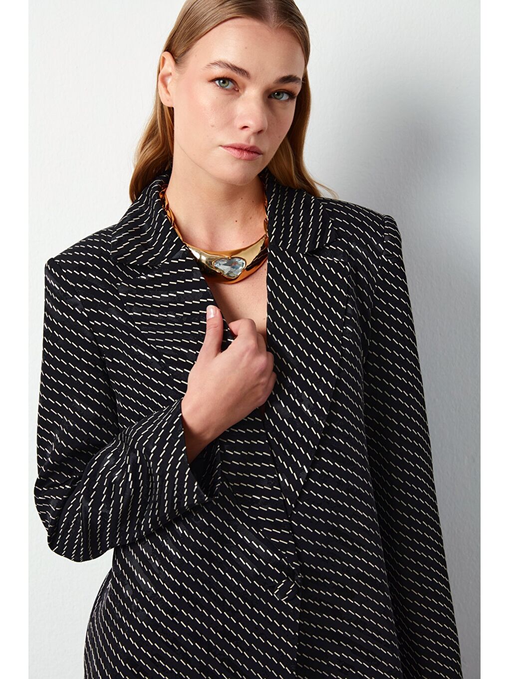 Çizgi Desenli Ceket - Siyah-3