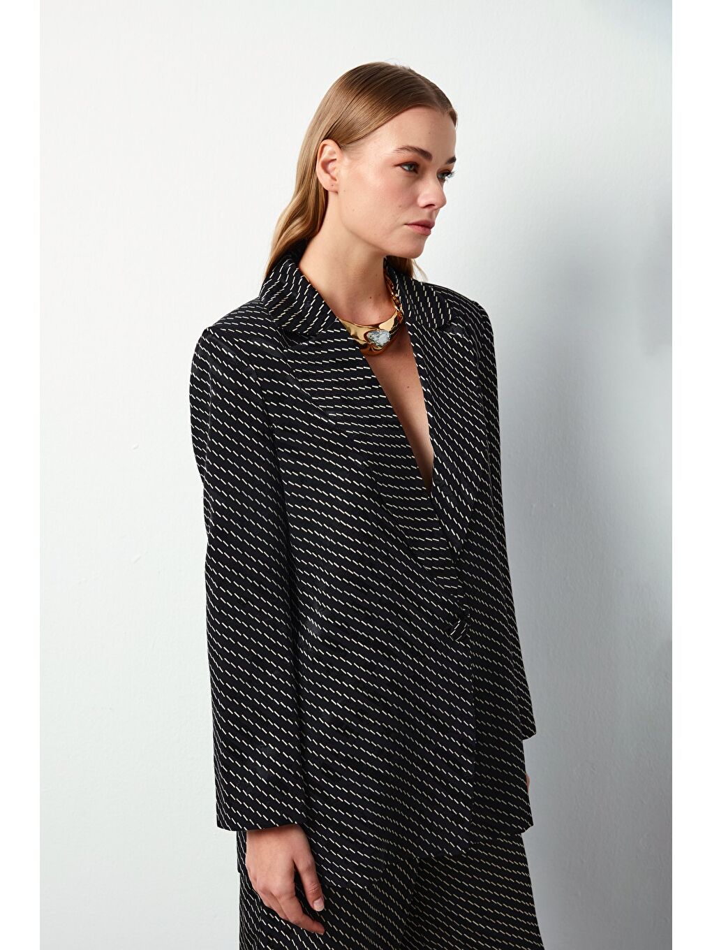 Çizgi Desenli Ceket - Siyah-4