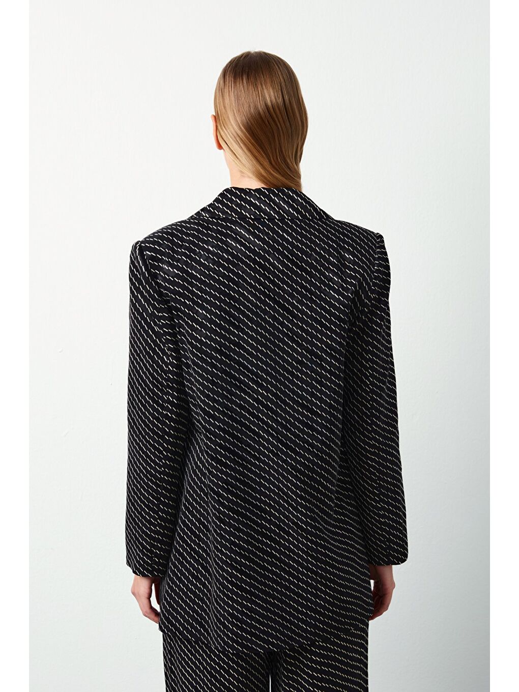 Çizgi Desenli Ceket - Siyah-5