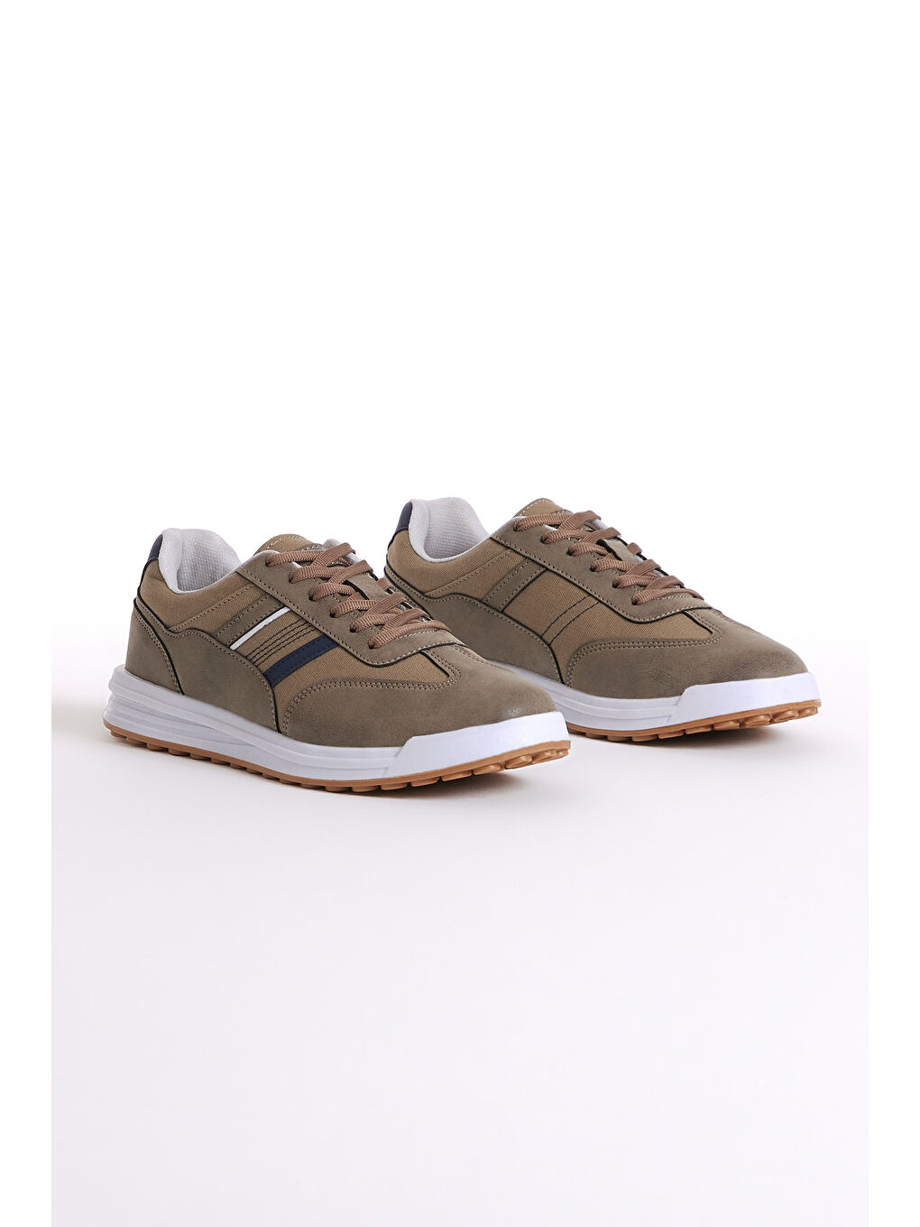 Bej Erkek Vizon Yanı Şeritli Bağcıklı Spor Ayakkabı-2