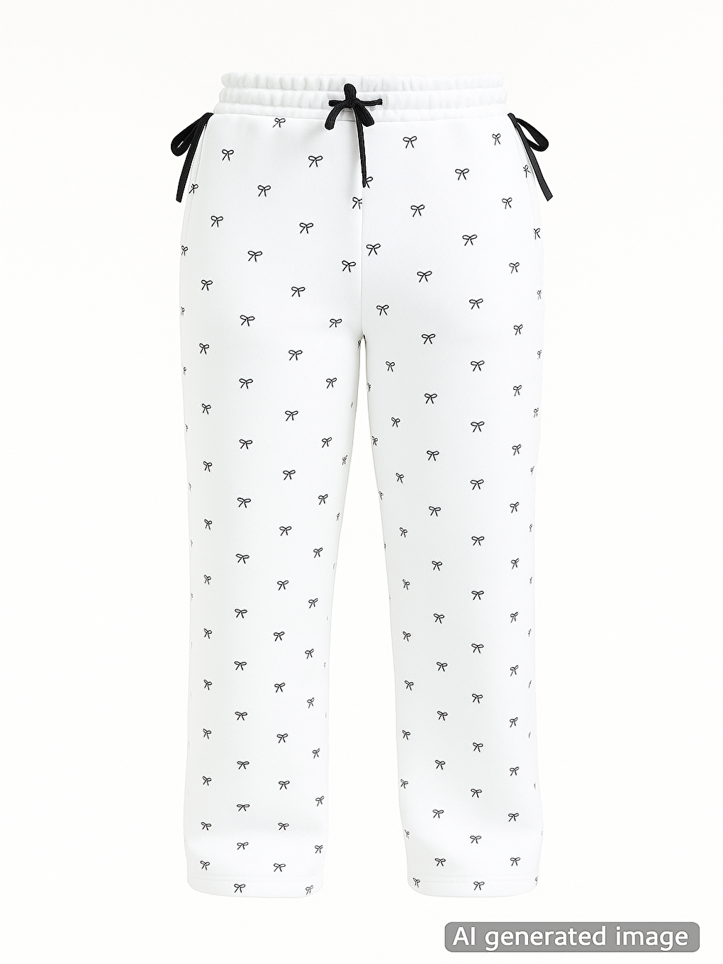 Beyaz Fiyonk Baskılı Geniş Paça Kız Çocuk Şardonlu Eşofman Altı 23426