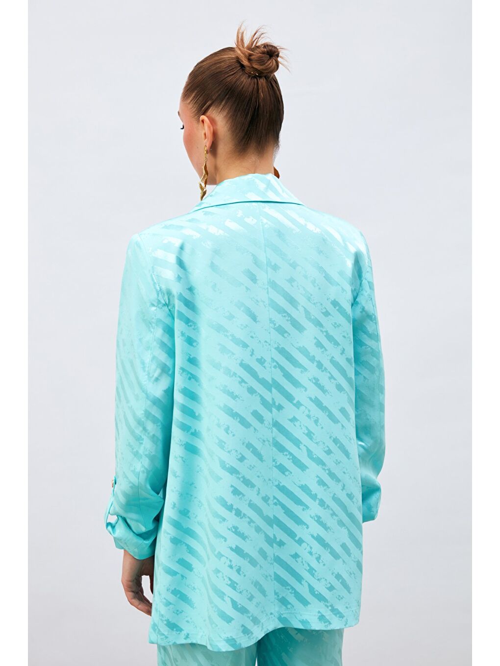 Kol Detaylı Desenli Salaş Ceket - Turkuaz-2