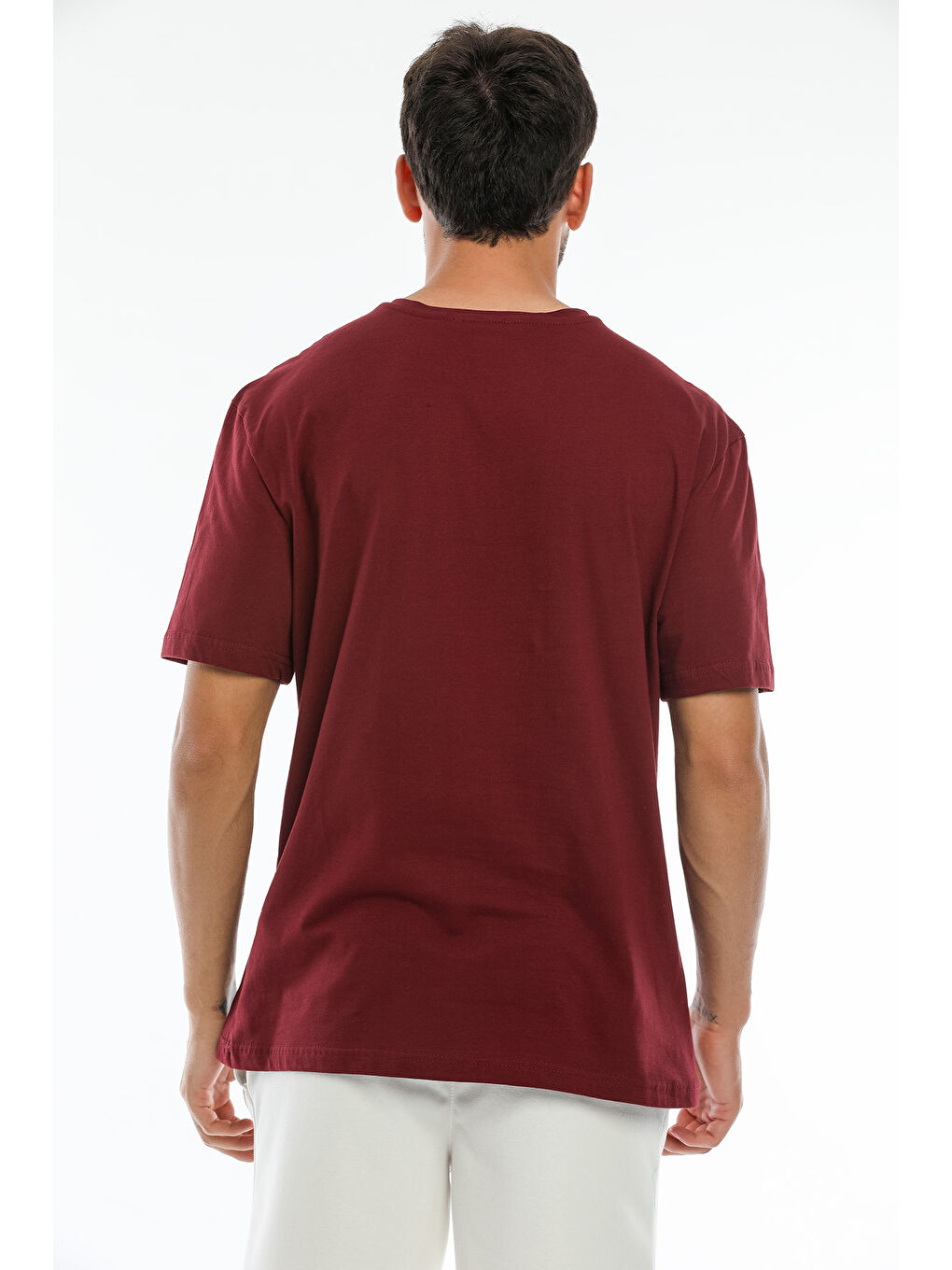 Süperlife Bordo Erkek Bisiklet Yaka Slim Fit Air Baskılı Tişort SPR21Y23 - 2