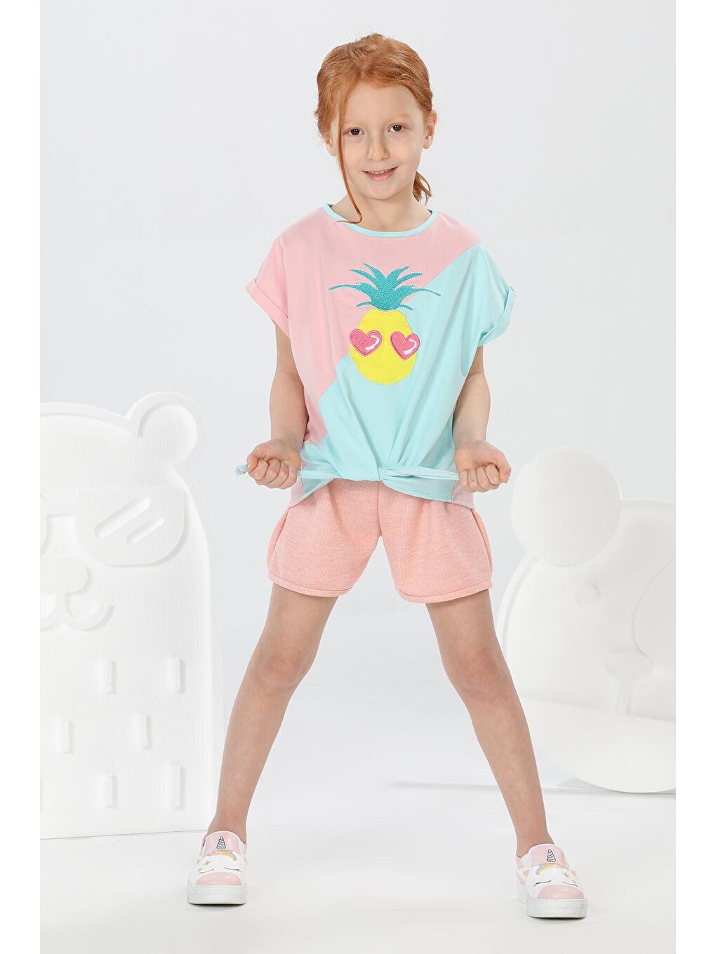 LupiaKids Su Yeşili Pineapple Tshirt+Simli Şort Takım - 1