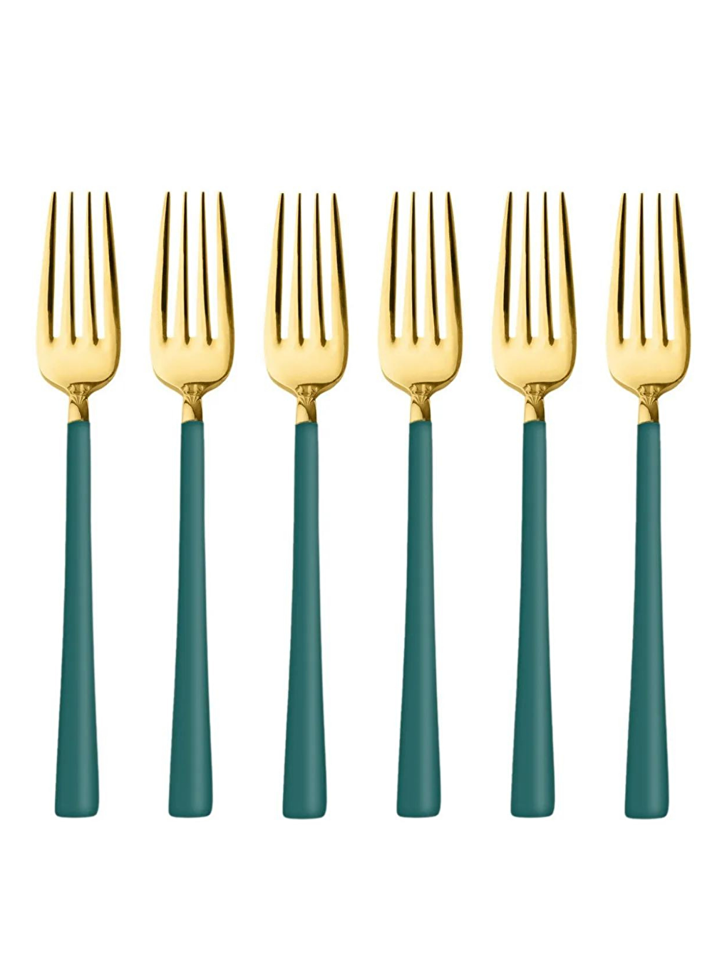 12 Adet Parlak Gold Yeşil Tatlı Meyve Kaşık Çatal Takımı-3