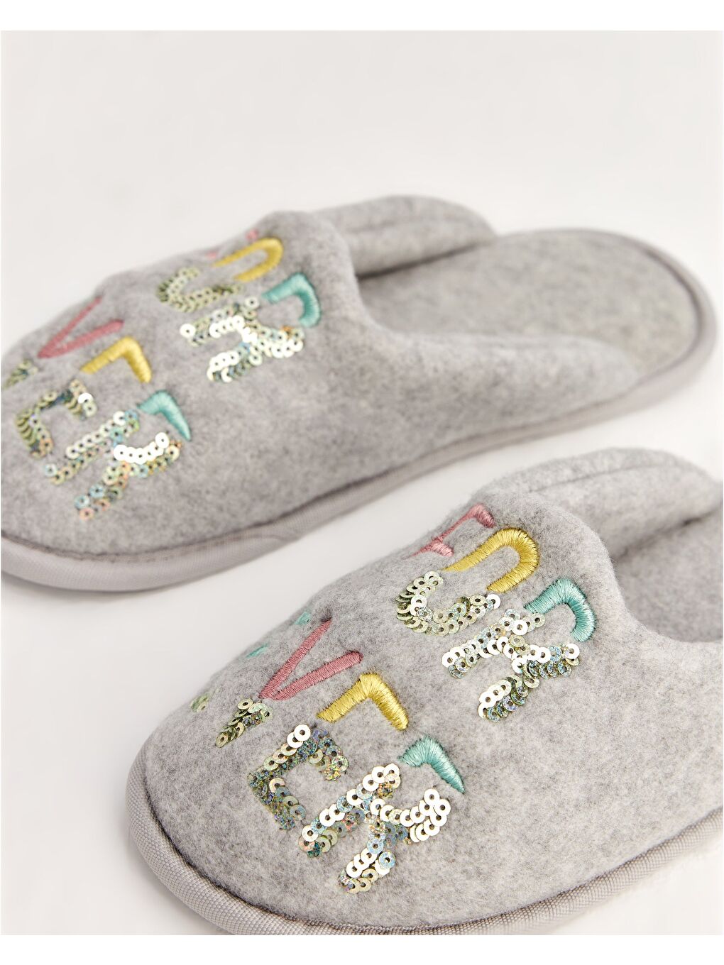 DESU - Forever Yazılı Gri Kadın Ev Terliği-1