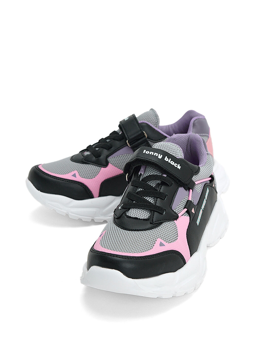 Çocuk Unisex Siyah Lila Faylon Taban Rahat Kalıp Cırtlı Çocuk Ayakkabı