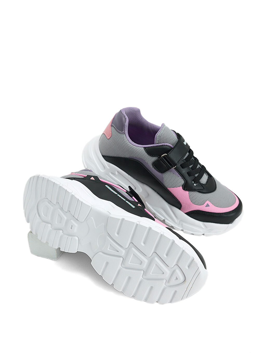 Çocuk Unisex Siyah Lila Faylon Taban Rahat Kalıp Cırtlı Çocuk Ayakkabı-2