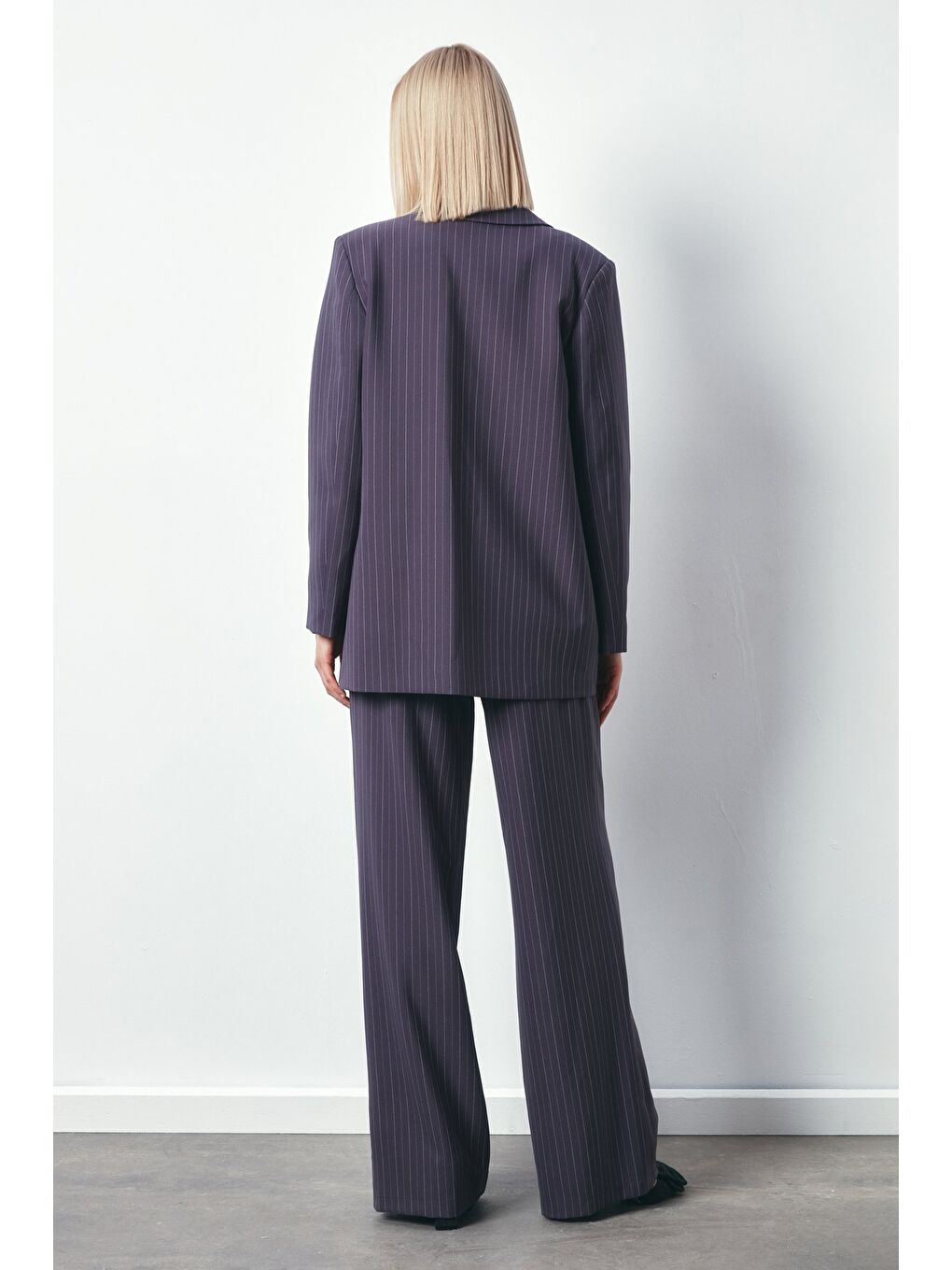 Çizgili Salaş Ceket - Gri-7