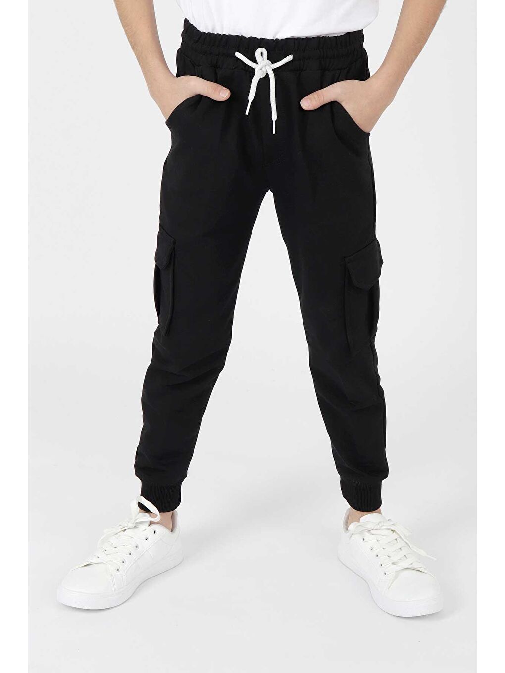 Siyah Erkek Çocuk Kargo Cepli Trend Eşofman Altı Ak2005-2