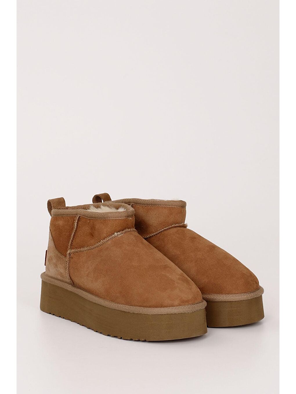 Kahverengi TABA  Hakiki Post Mini Platform Taban Kadın Kürklü Bot 34021-1