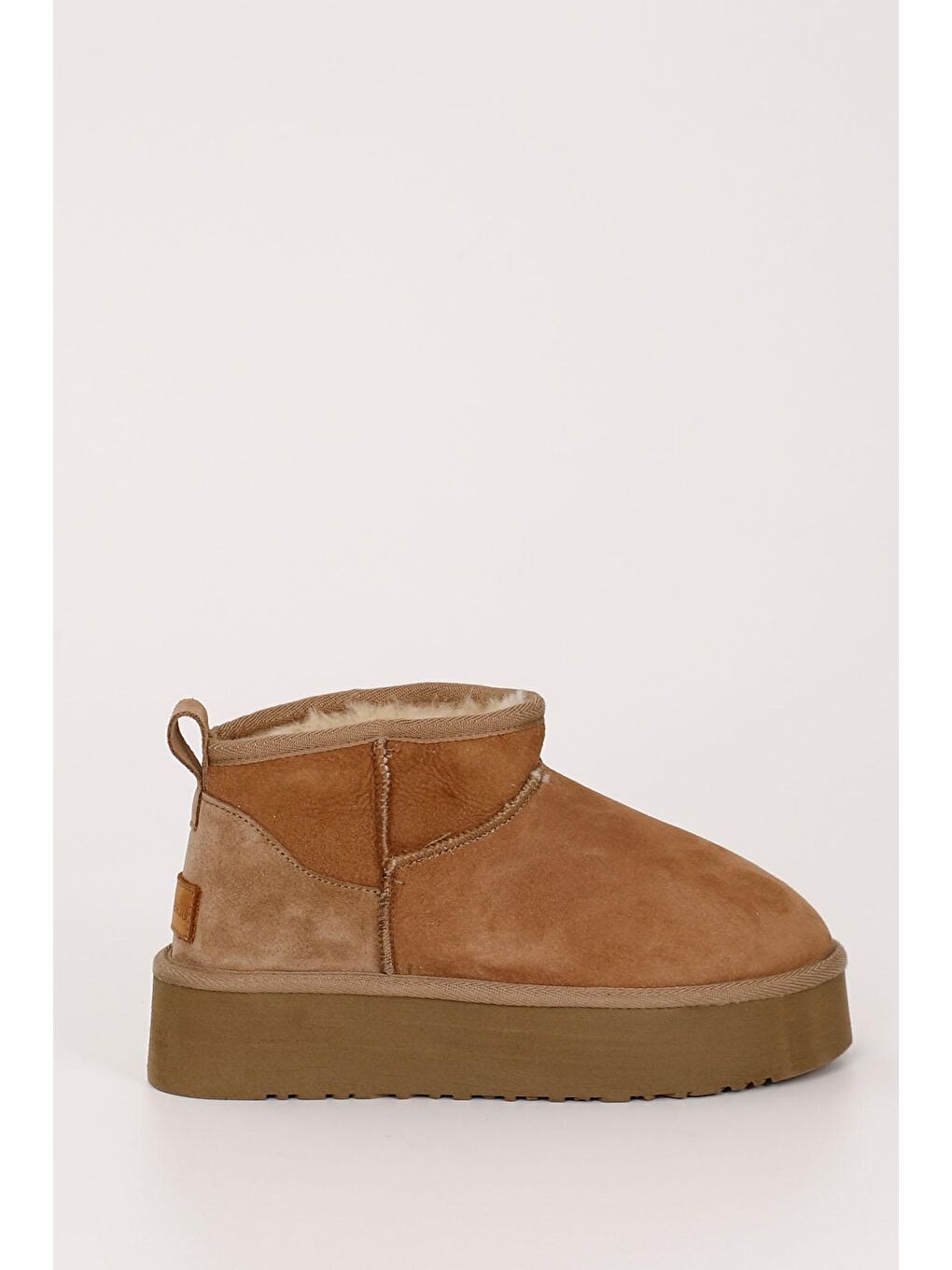 Kahverengi TABA  Hakiki Post Mini Platform Taban Kadın Kürklü Bot 34021-3