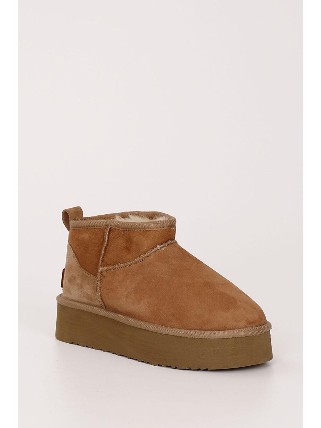 Kahverengi TABA  Hakiki Post Mini Platform Taban Kadın Kürklü Bot 34021-4