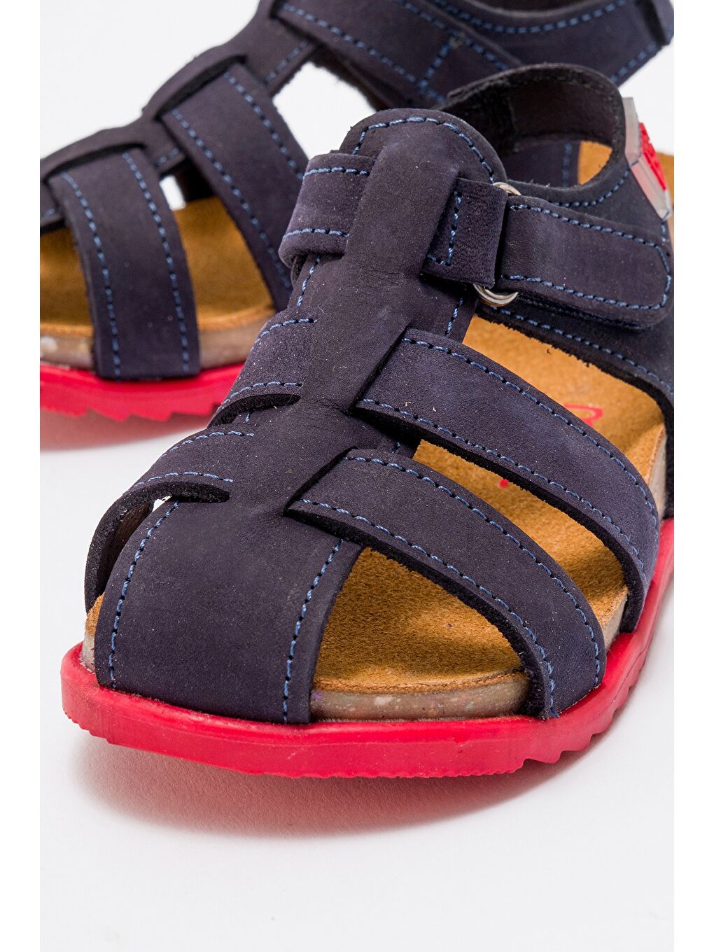 Unisex Çocuk Lacivert Hakiki Deri Mantar Tabanlı Çocuk Sandalet-1