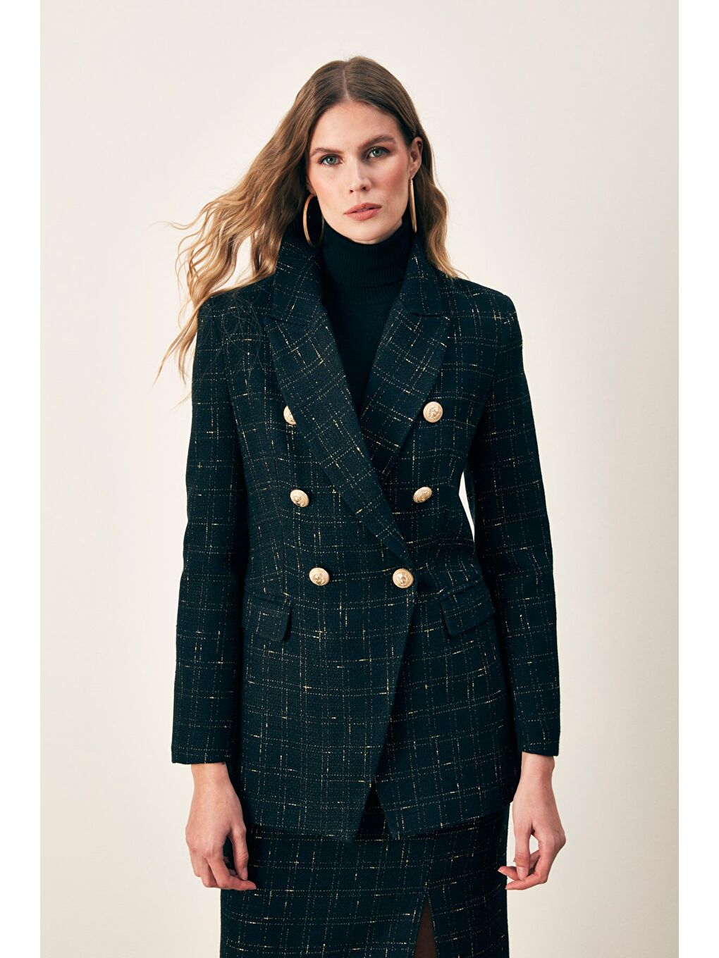 Simli Uzun Ceket - Siyah-1