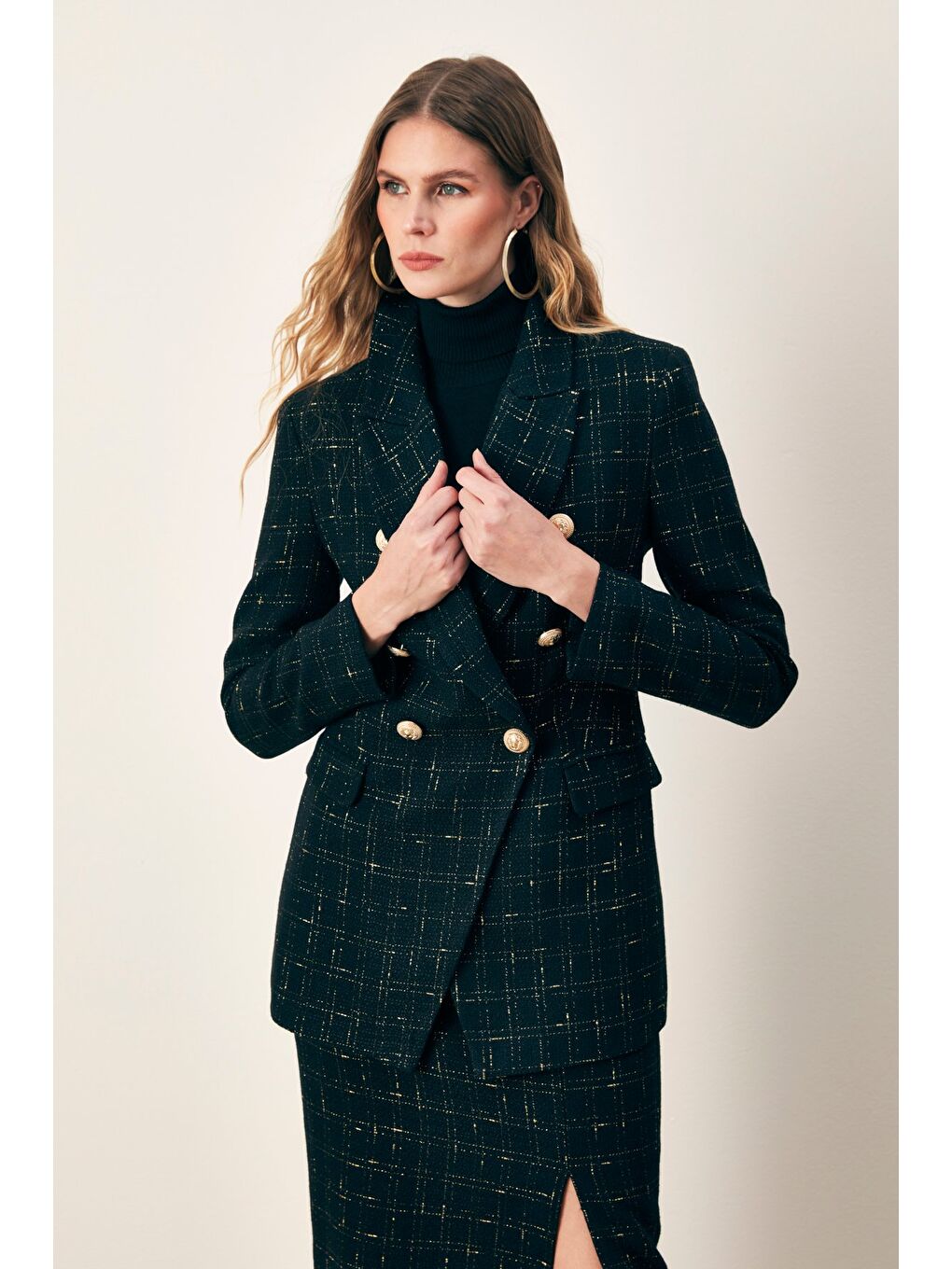 Simli Uzun Ceket - Siyah-2