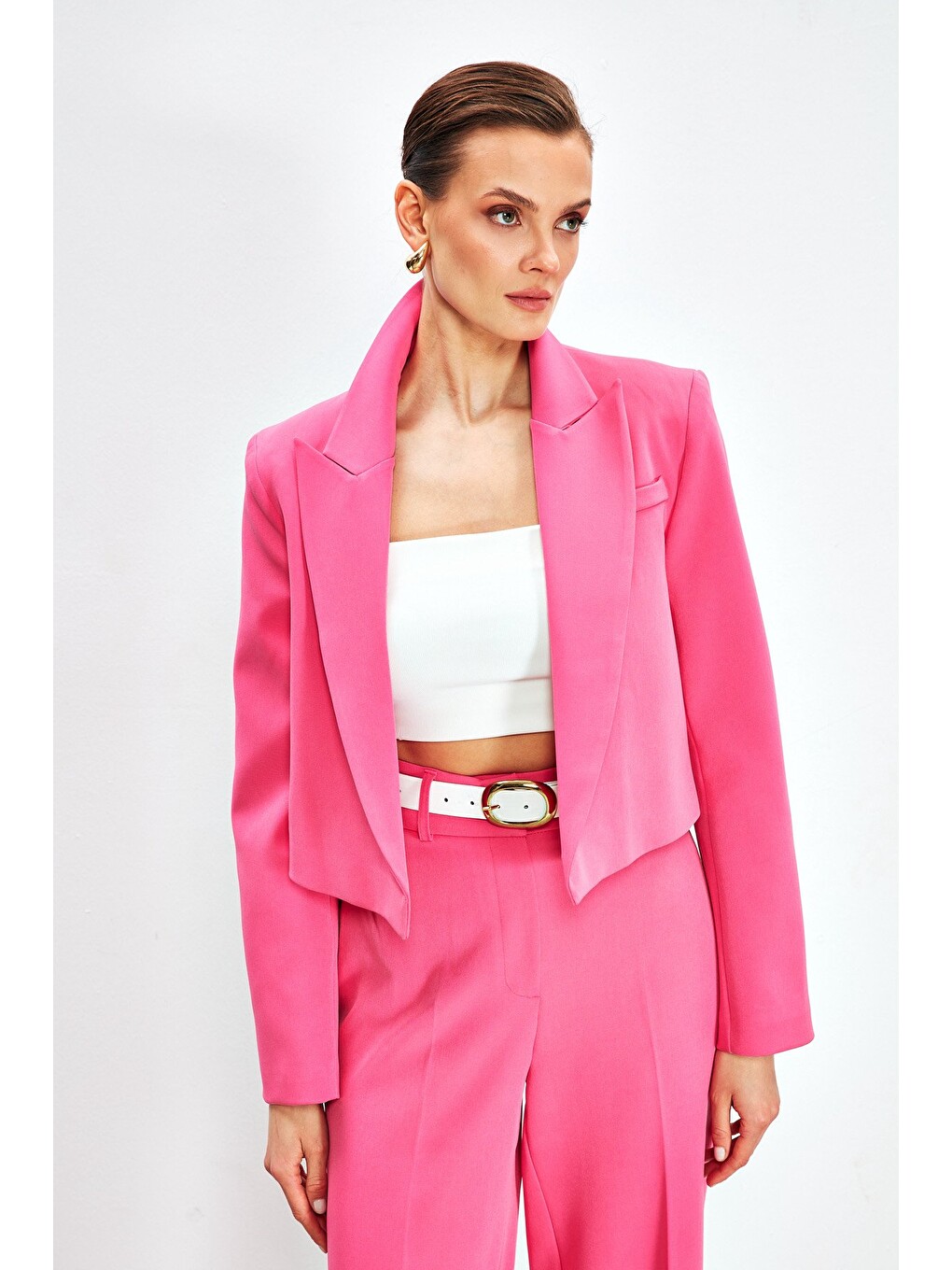Şal Yaka Kısa Ceket - Pembe-1