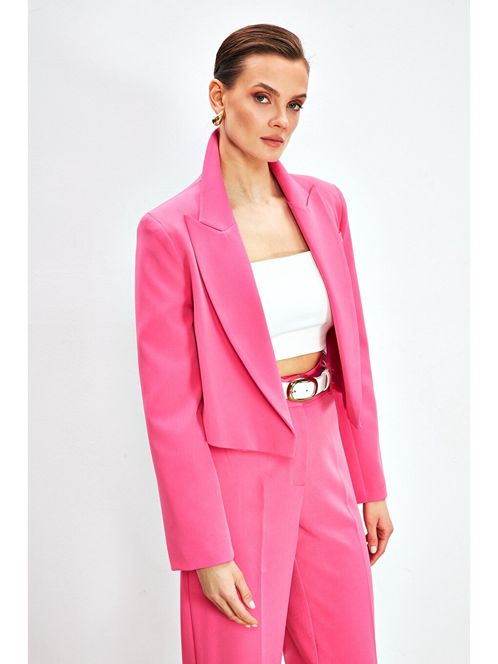Şal Yaka Kısa Ceket - Pembe-2