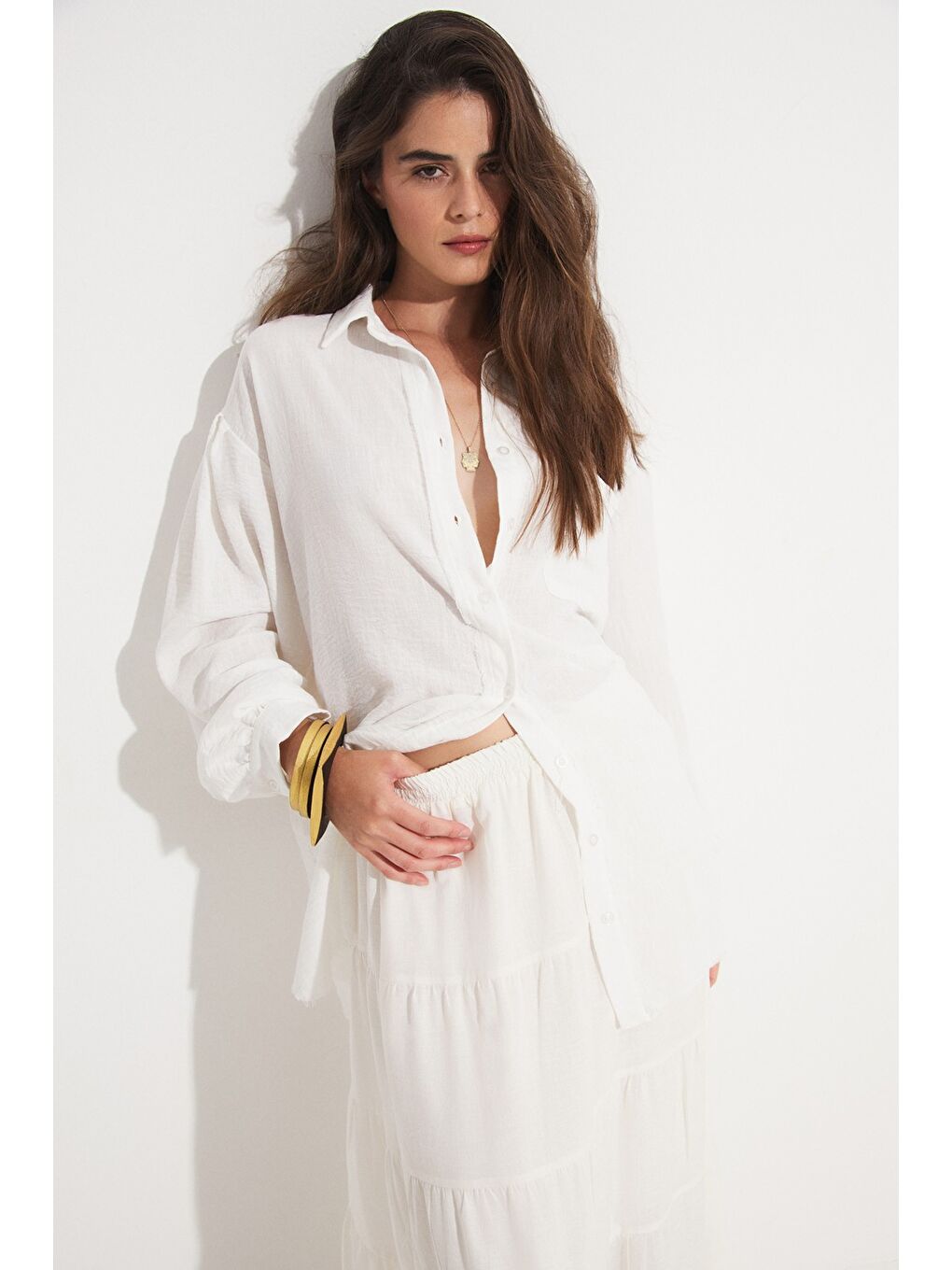 Ekru Exclusive Viskon Karışımlı Gömlek-4