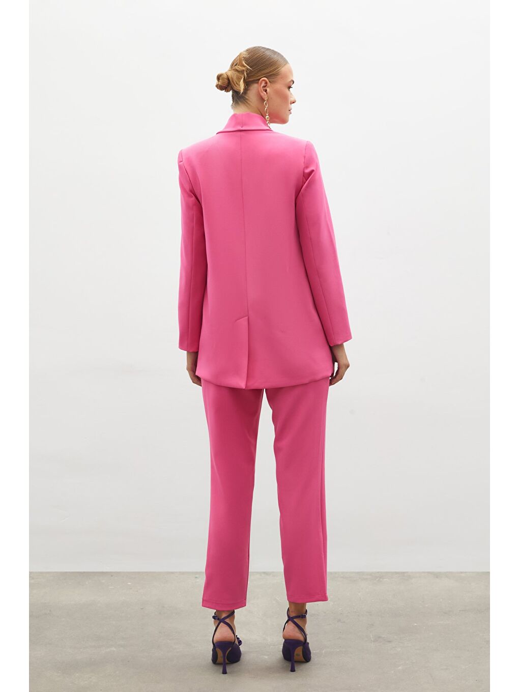 Düğme Detaylı Kruvaze Ceket - Pembe-1