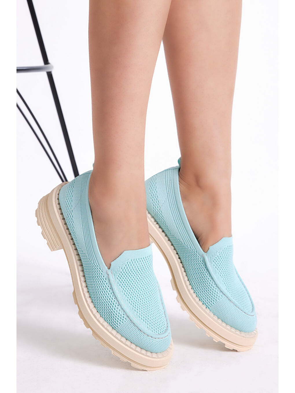 Kadın Turkuaz Rahat Kalıp Triko Sneaker