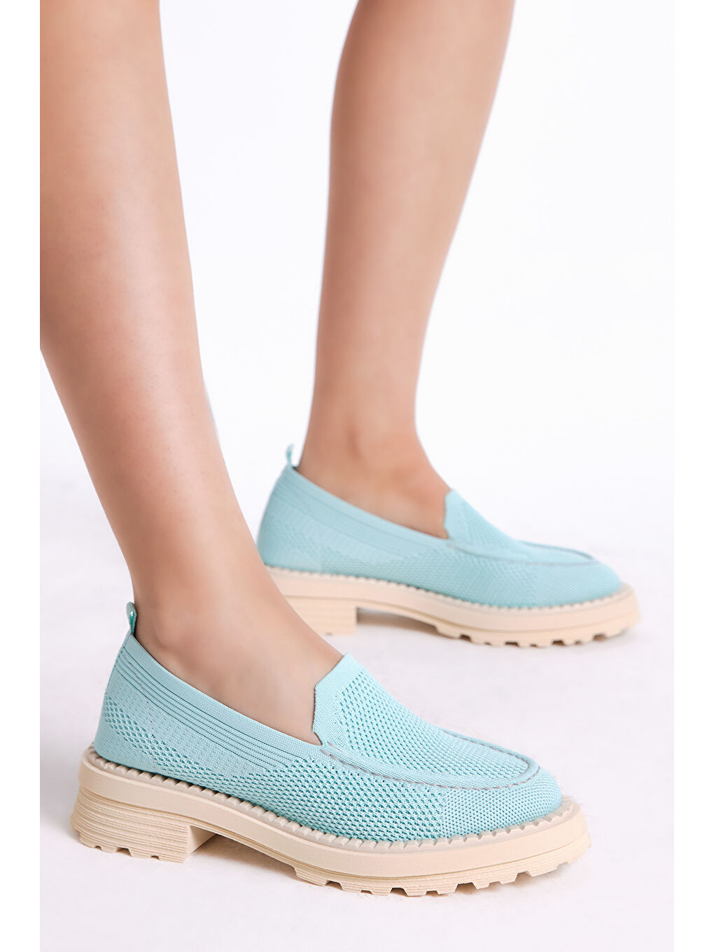 Kadın Turkuaz Rahat Kalıp Triko Sneaker-1